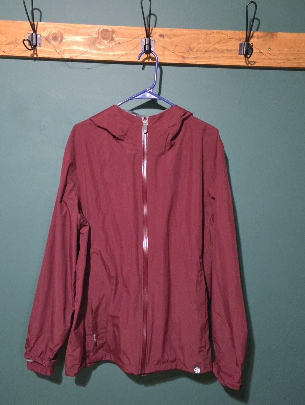 Mens REI CO-OP Burgundy Lightweight Hooded Rain Jacket XL